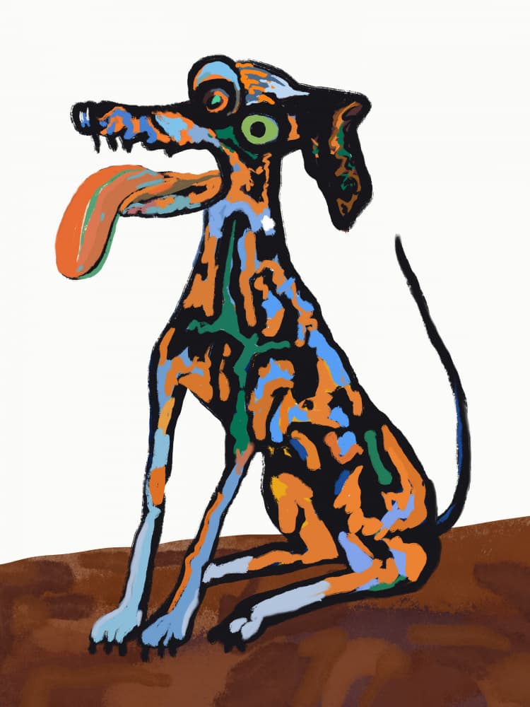 Goofy Green-Eyed Dog by Little Dean — canvas wall art
