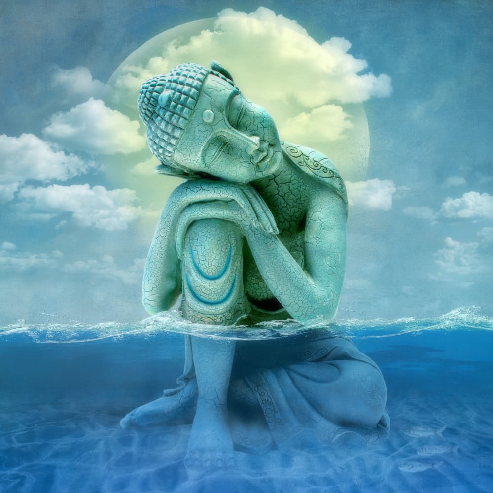 Serene Buddha Moonlit Water by Marja van den Hurk — canvas wall art
