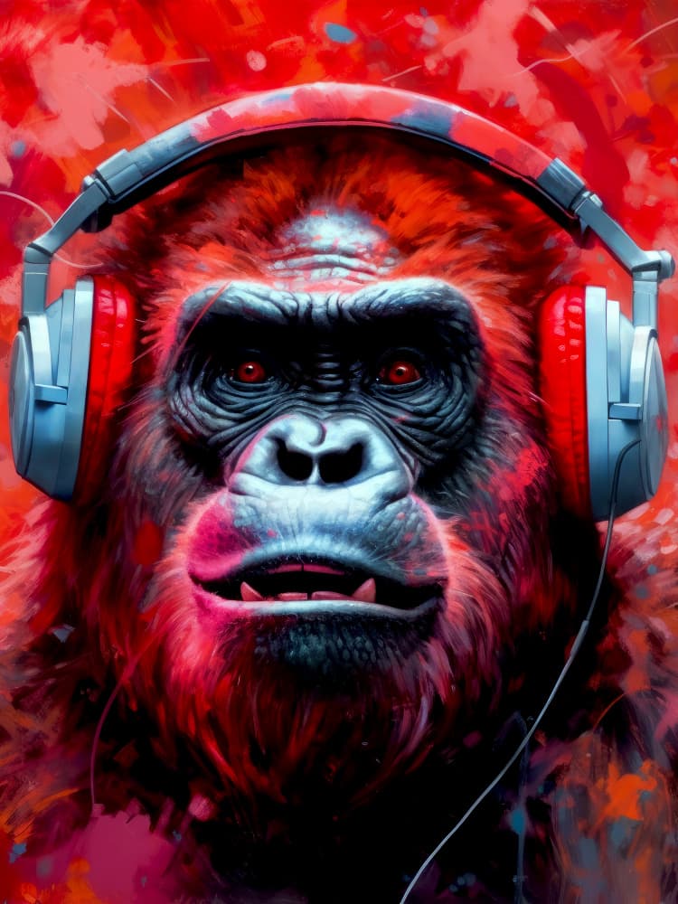 Gorilla With Headphones animal by Justyna Jaszke — canvas wall art