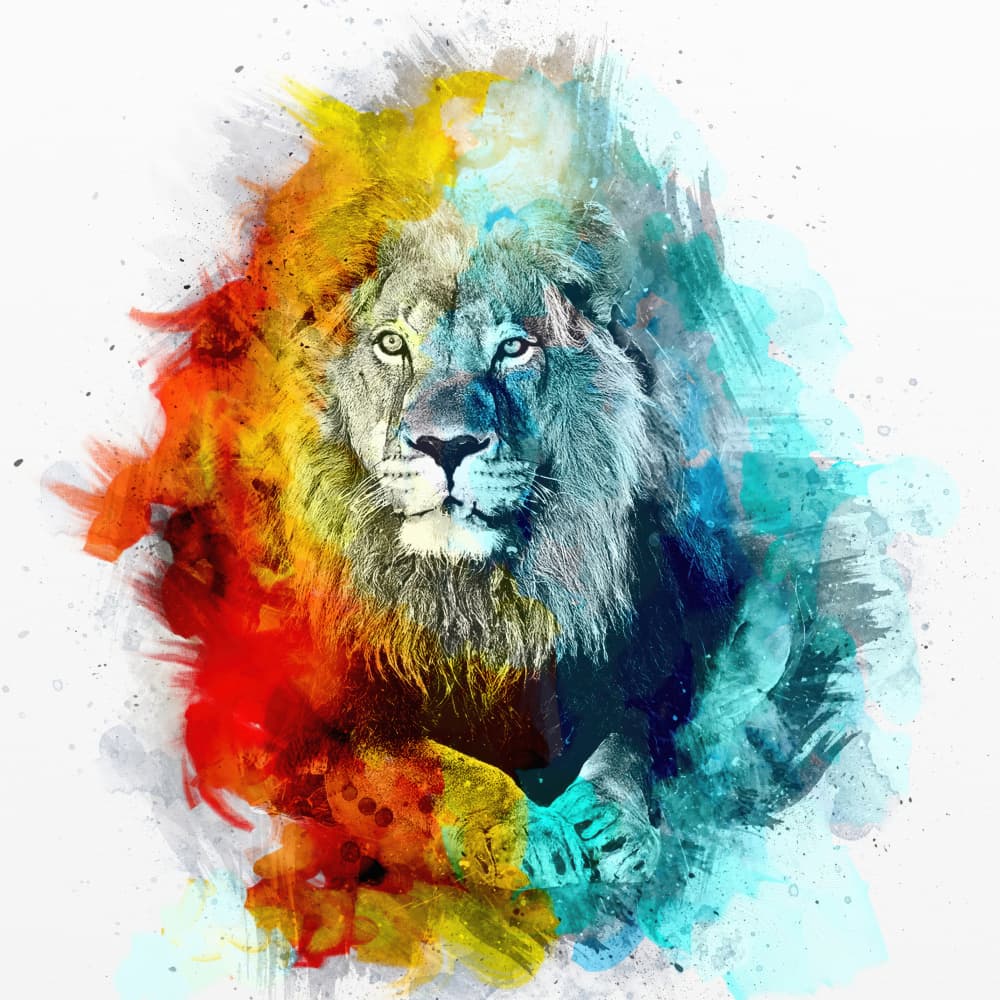 Vibrant Lion Splash by Rafal Kulik — canvas wall art