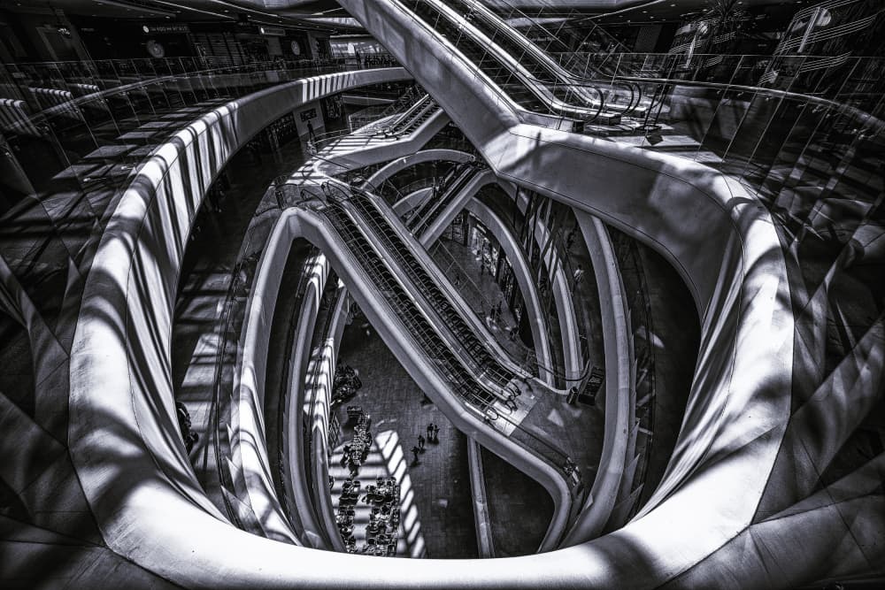 Modern Escalator Architecture by Martin Wong — canvas wall art