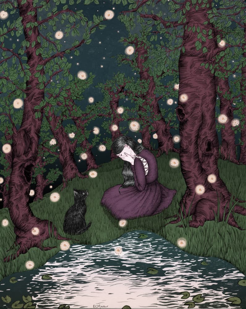Enchanted Forest Night Reading by EC Mazur — canvas wall art