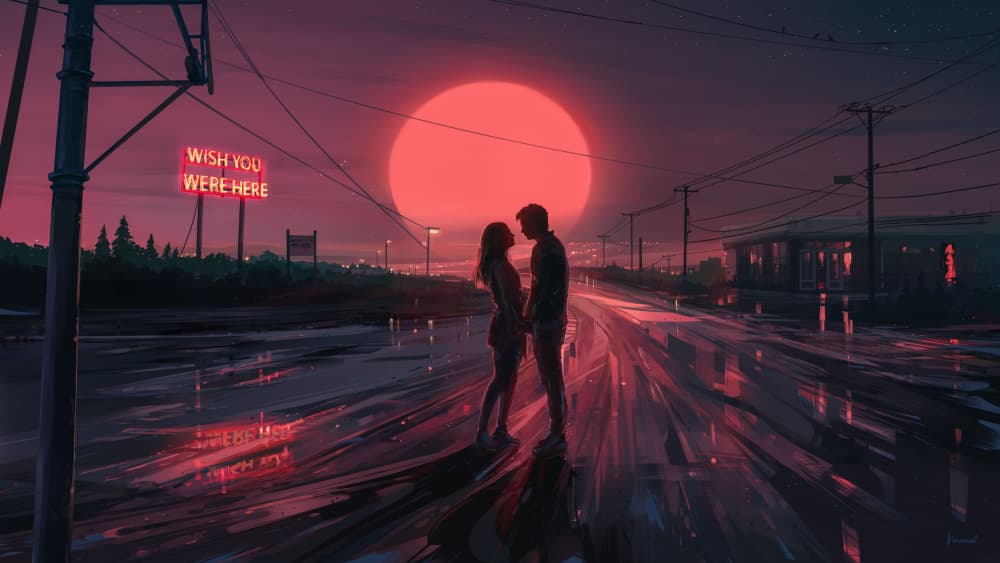 Red Sunset Couple by Alena Aenami — canvas wall art