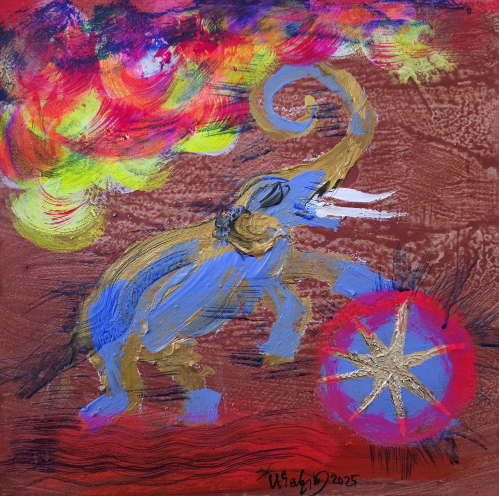 Vibrant Elephant Wheel by Kanat Ibragimov — canvas wall art