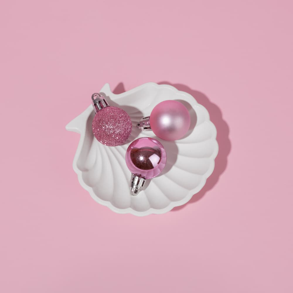 Pink Seashell Baubles by Julia Ramiro — canvas wall art