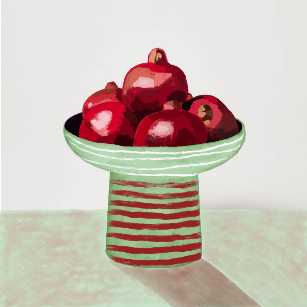 Red Pomegranate Still Life by Sharyn Bursic — canvas wall art