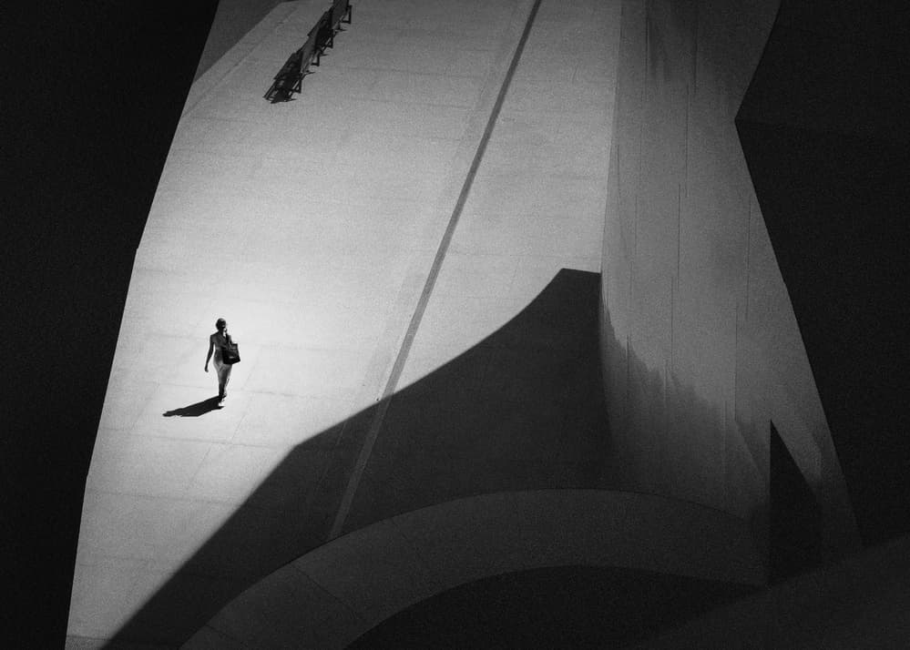 Lone Figure Modern Architecture by Leah Guo — canvas wall art