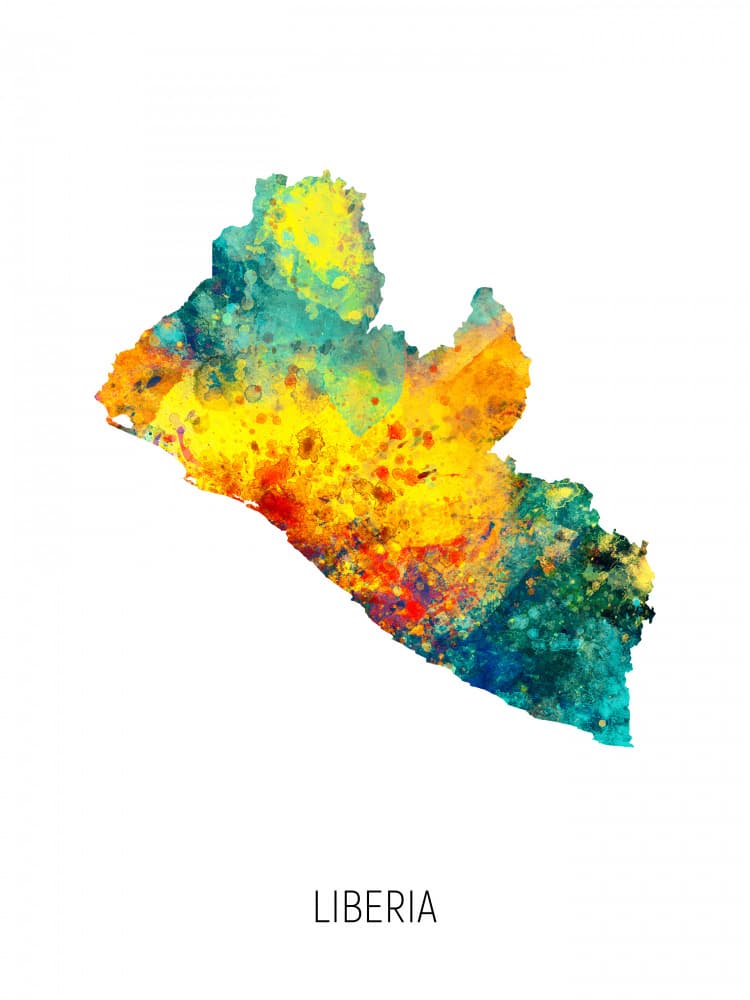 Vibrant Liberia Map by Michael Tompsett — canvas wall art