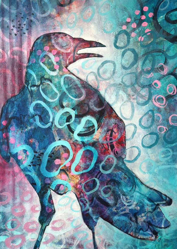 Vibrant Abstract Crow by Ania Witwitzka — canvas wall art