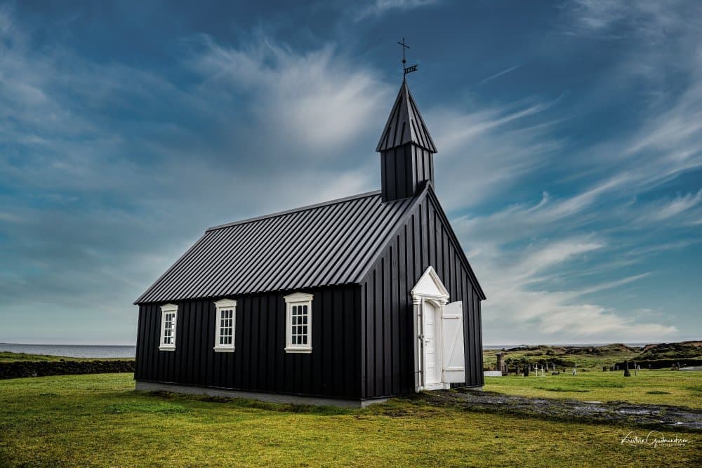 Icelandic Black Church by Kristvin Gudmundsson — canvas wall art