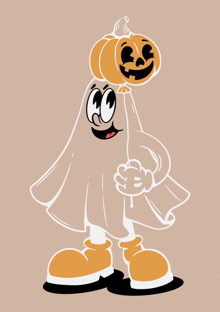 Cute Pumpkin Head Ghost by Alina Shulhouskaya — canvas wall art