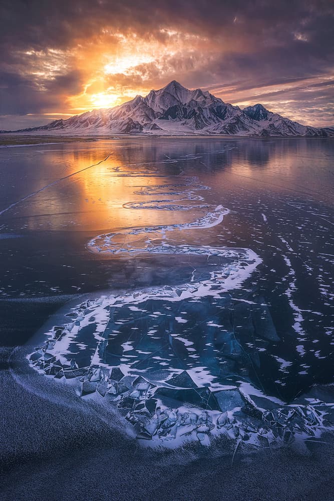 Golden Hour Mountain Ice by TIANQI — canvas wall art