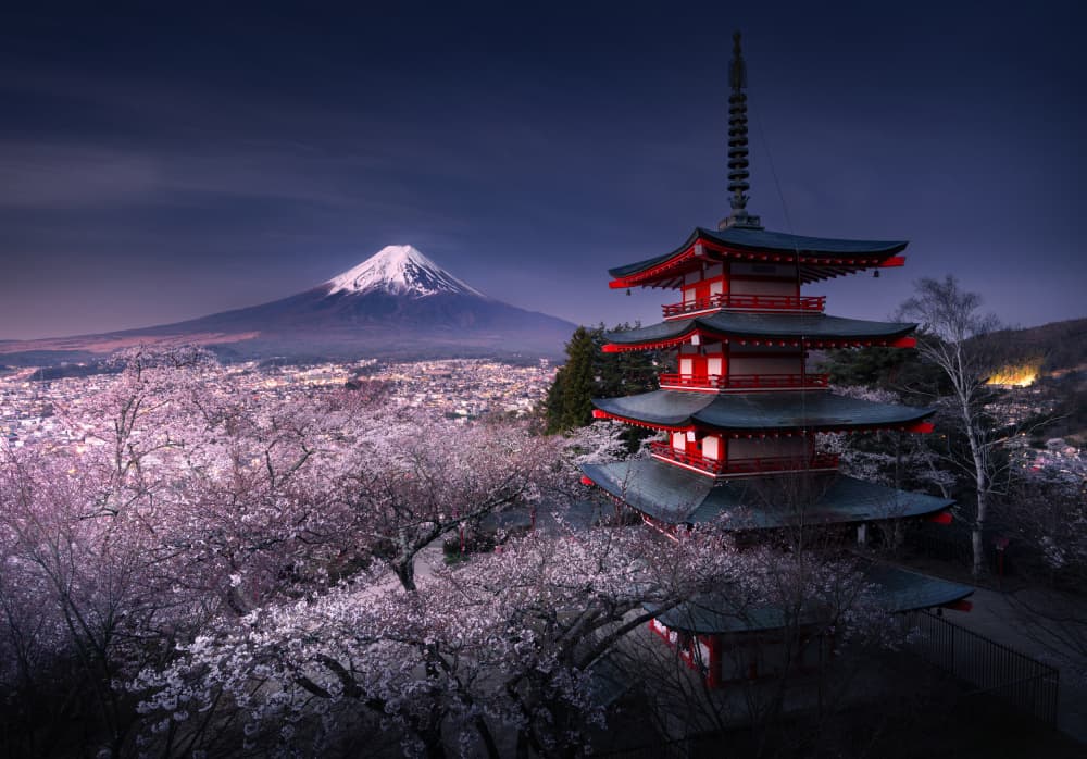 Mount Fuji Spring Serenity by Karol Nienartowicz — canvas wall art