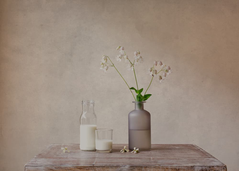 Milk and Flowers Still Life by Galina Bunkova — canvas wall art