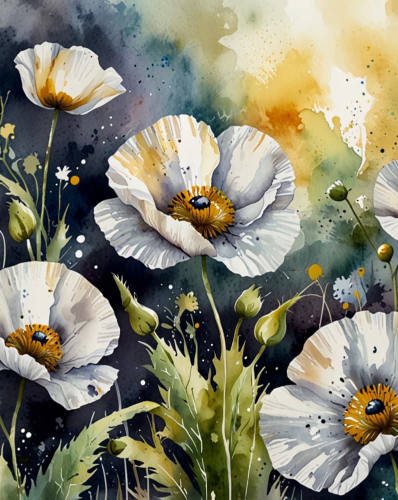 White Watercolor Poppies by Anda Bieza — canvas wall art