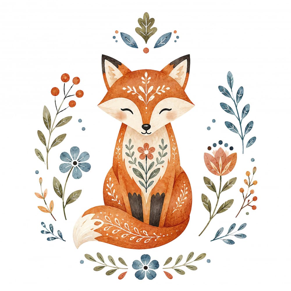 Sweet Folk Fox by Natalie Bruns — canvas wall art