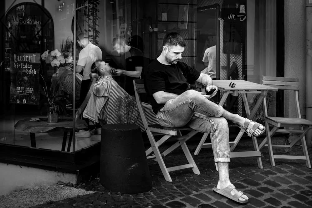 Urban Barber Shop Reflection by Eiji Yamamoto — canvas wall art