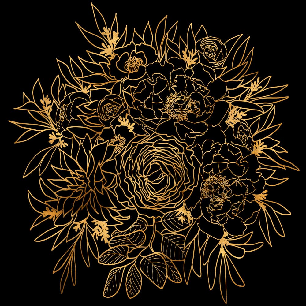 Golden Floral Bouquet by Rosana Laiz Blursbyai — canvas wall art