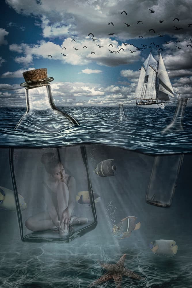Girl in Ocean Bottle by Peeters Jos — canvas wall art