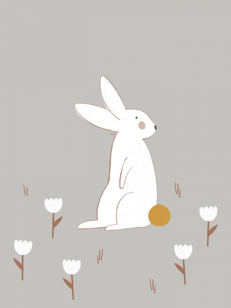 White Bunny Among Flowers by Menina Lisboa — canvas wall art