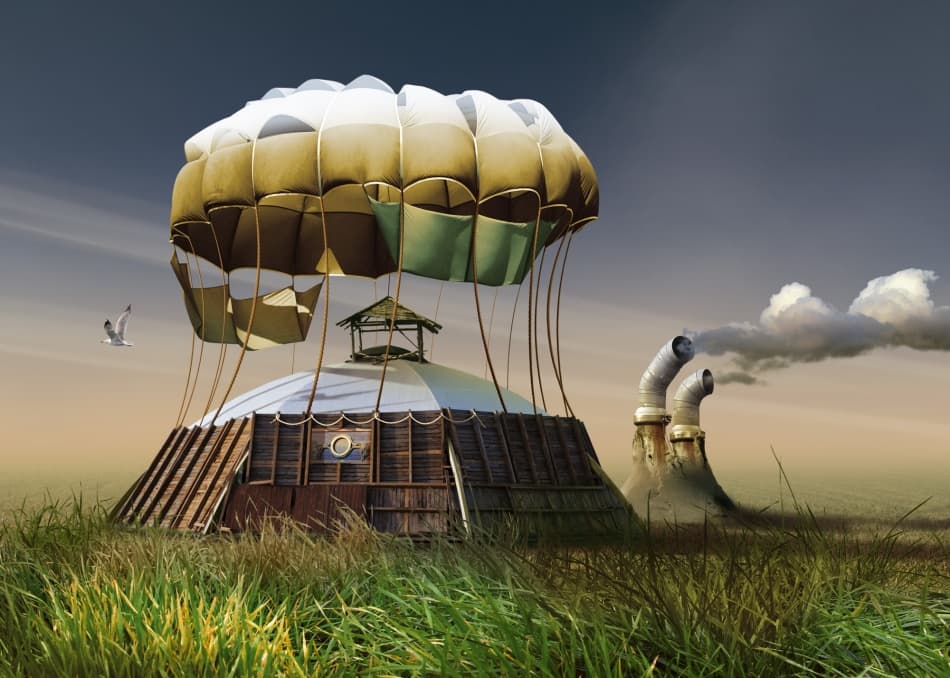 Whimsical Parachute Home by Radoslav Penchev — canvas wall art