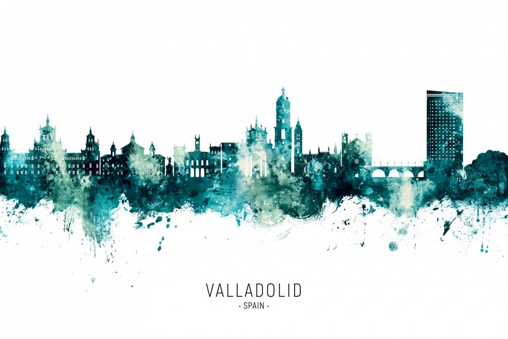 Valladolid Skyline Watercolor by Michael Tompsett — canvas wall art