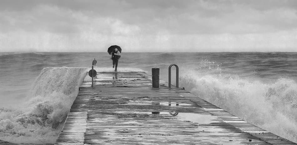 Stormy Pier Walk by Mikel Lastra — canvas wall art