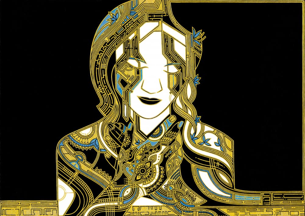 Golden Circuit Woman by Iona Gilburt — canvas wall art