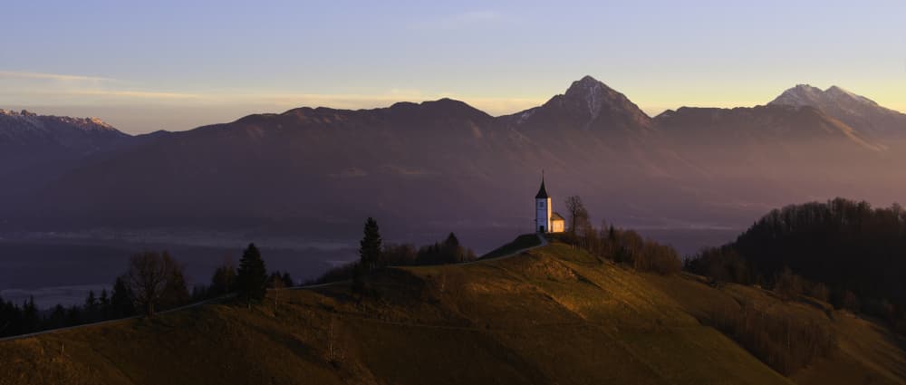 Golden Hour Chapel by Drago Vogrinec — canvas wall art