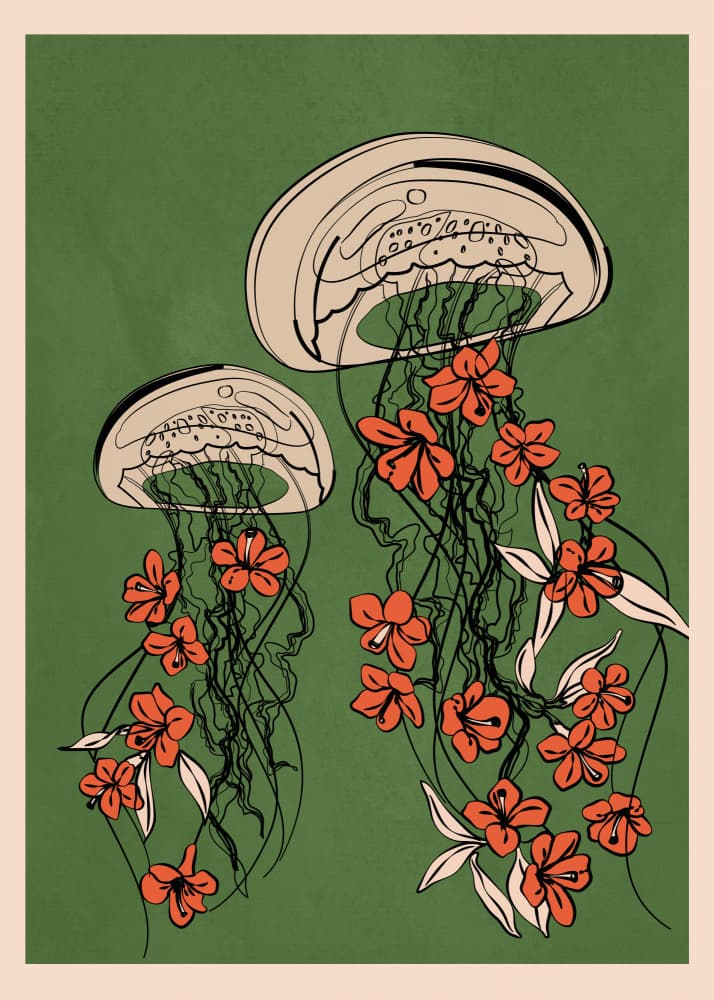 Floating Floral Jellyfish by Flow Line — canvas wall art