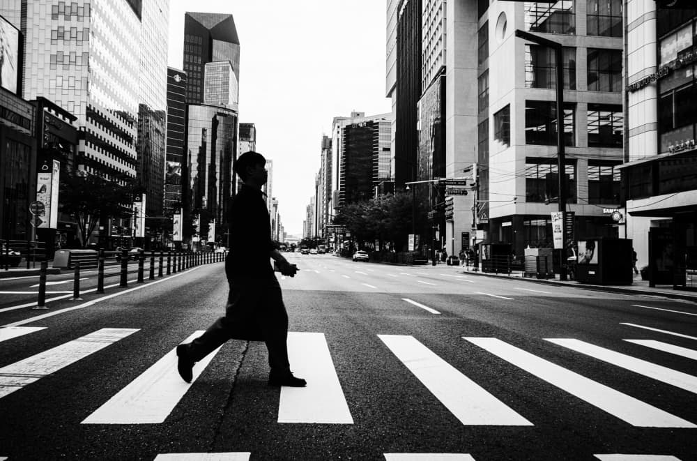Monochrome City Walk by Swen MUN — canvas wall art