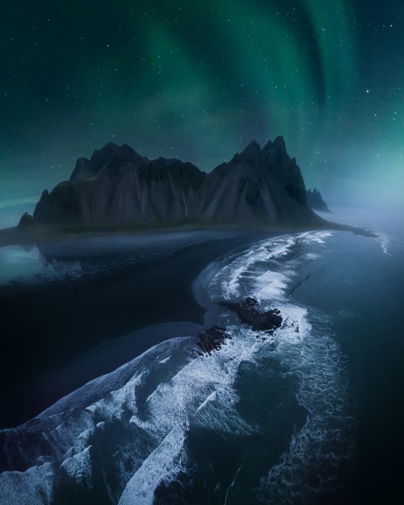 Northern Lights Mountain Coast by Remo Daut — canvas wall art