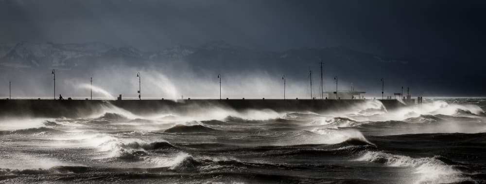 Rough Seas Pier by Judith Kuhn — canvas wall art