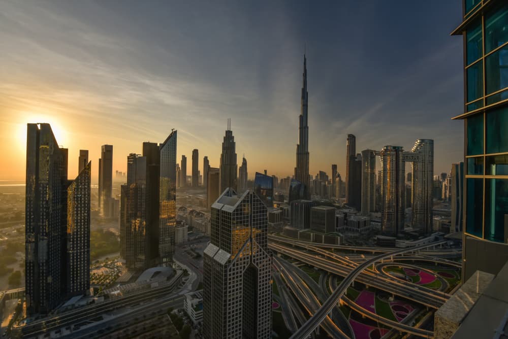 Dubai Golden Hour Skyline by Mrinal Nath — canvas wall art