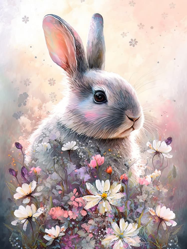 Whimsical Spring Bunny by Bilge Paksoylu — canvas wall art