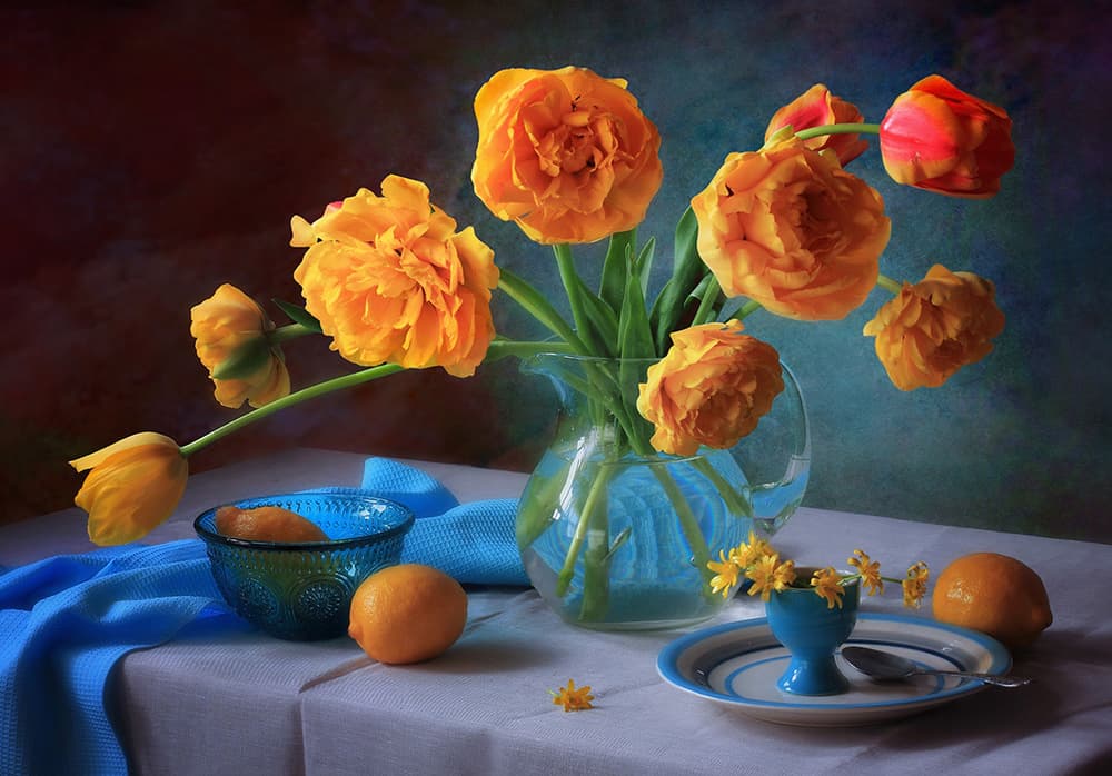 Vibrant Tulips and Lemons by Tatyana Skorokhod — canvas wall art