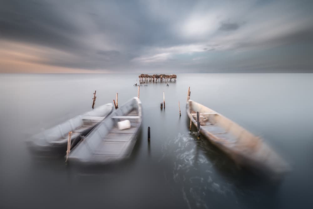 Moody Lake Boats by Rico Cavallo — canvas wall art