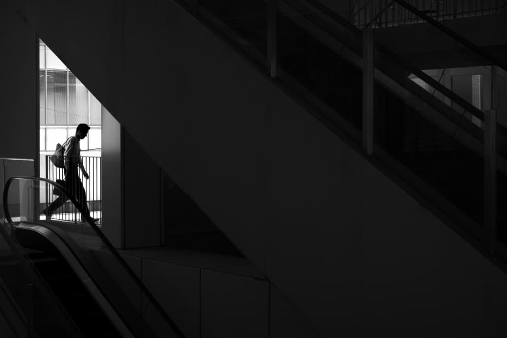Urban Escalator Silhouette by HISASHI ISHIKAWA — canvas wall art