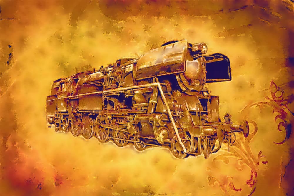 Golden Steam Locomotive by Rafal Kulik — canvas wall art