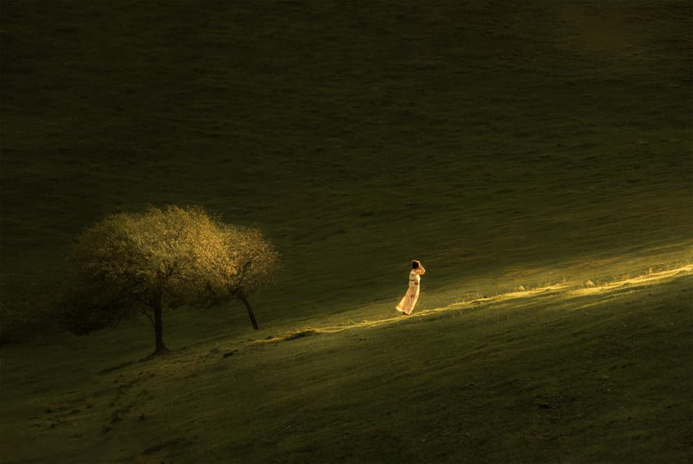 Woman on Sunlit Path by 850051077 — canvas wall art