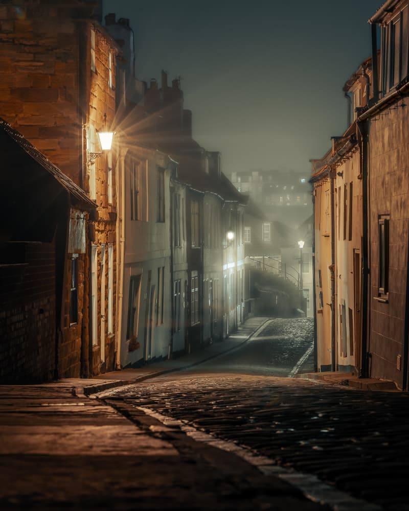 Misty Cobblestone Street by Francis Wilson — canvas wall art