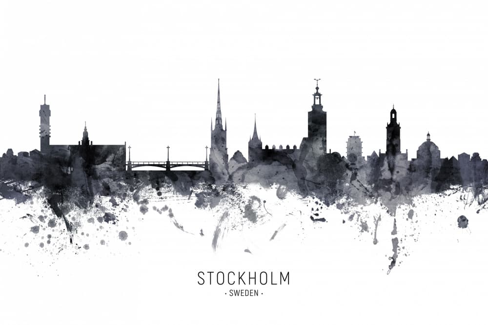 Stockholm Watercolor Skyline by Michael Tompsett — canvas wall art