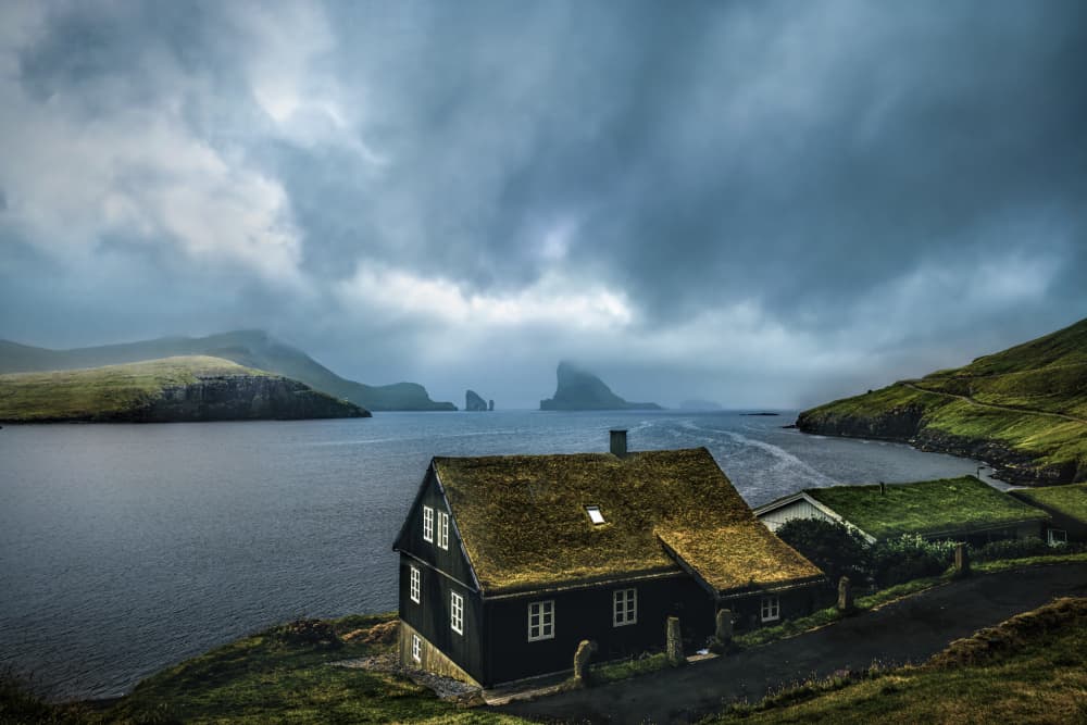 Faroe Islands Green Roof by Jie Jin — canvas wall art