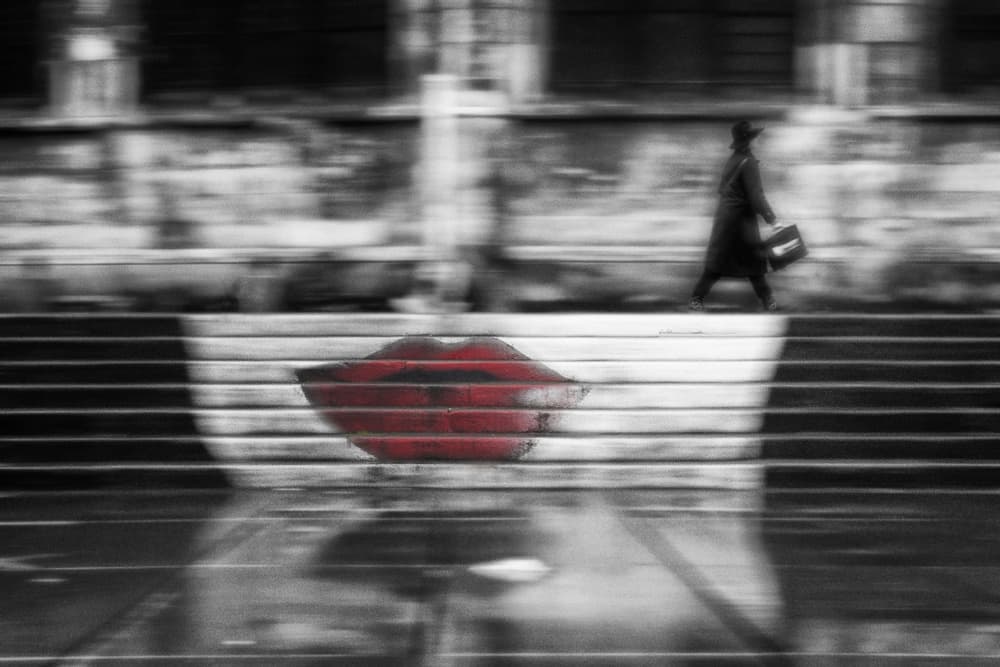 Red Lips Urban Motion by Eric Drigny — canvas wall art