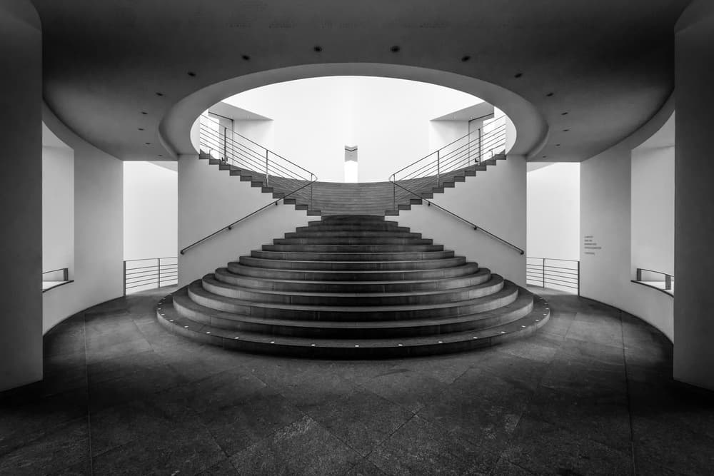 Grand Modern Staircase by Luc Vangindertael (laGrange) — canvas wall art