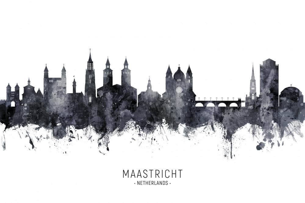 Maastricht Watercolor Skyline by Michael Tompsett — canvas wall art