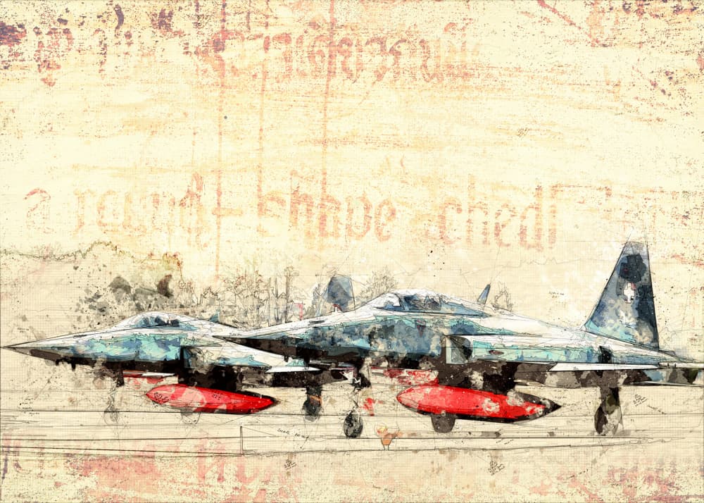 Vintage Fighter Jets by Lembayung senja studio [Vintage Poster] — canvas wall art