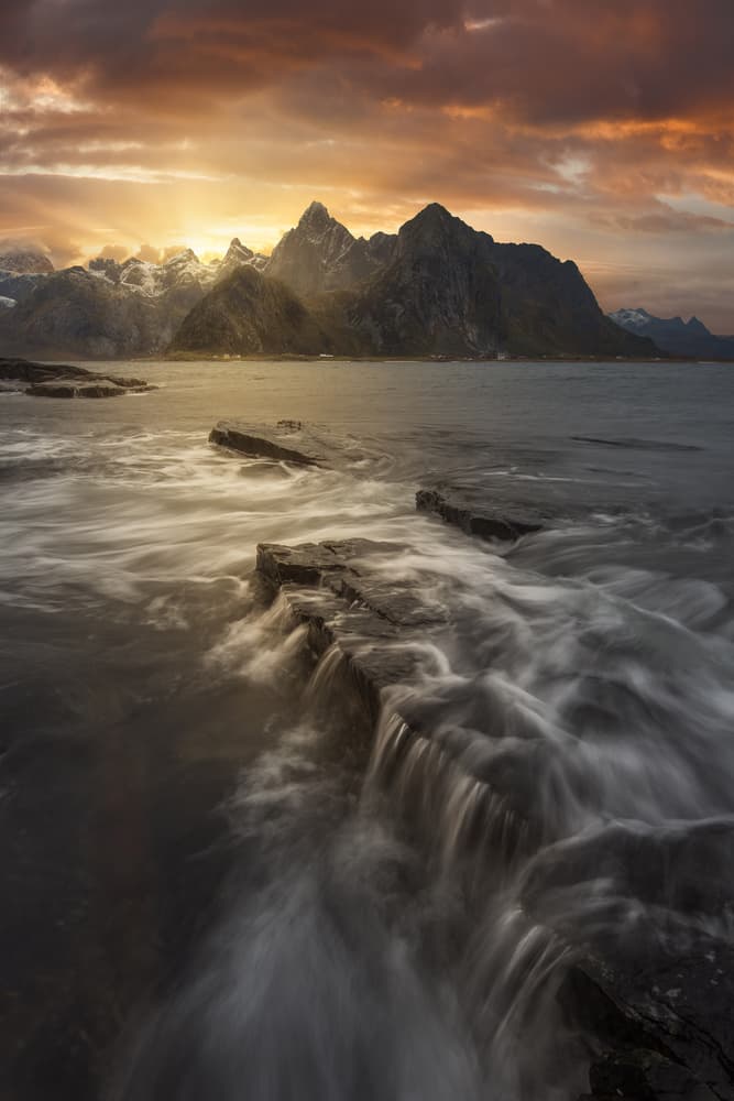 Golden Hour Fjord Landscape by David Martin Castan — canvas wall art