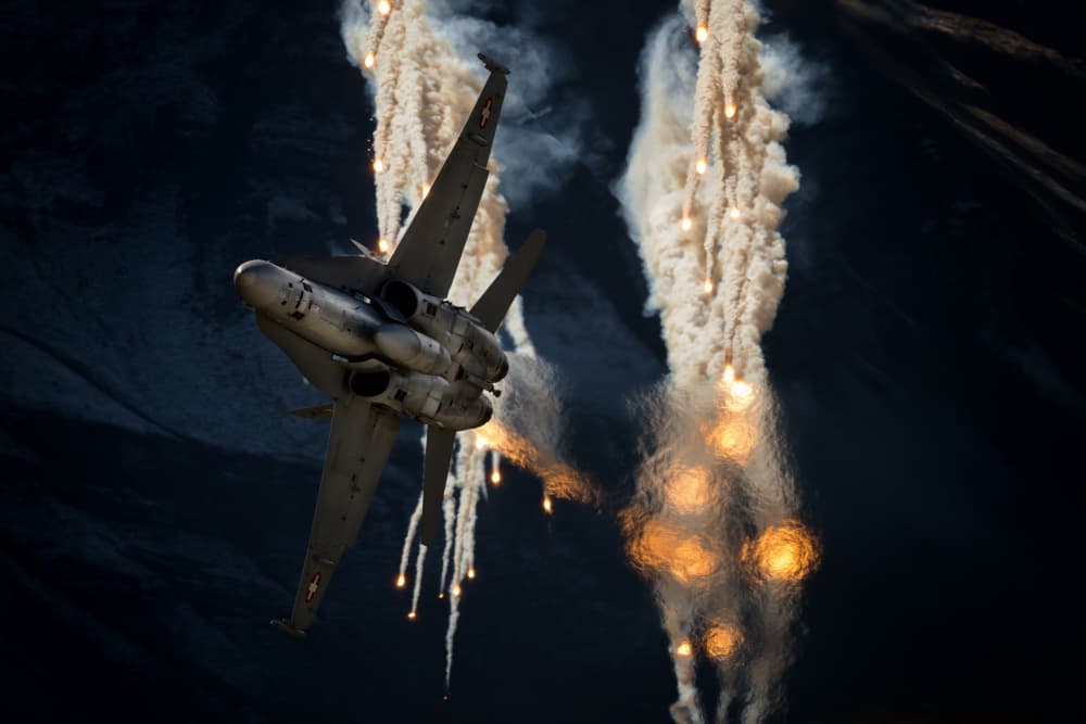 Fighter Jet Flares by Piotr Wrobel — canvas wall art