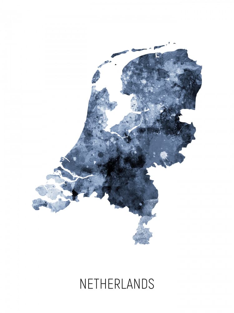 Netherlands Watercolor Map by Michael Tompsett — canvas wall art